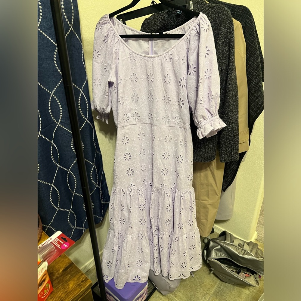 Beautiful Ann Taylor spring dress - Eyelet scoop neck midi dress in soft violet